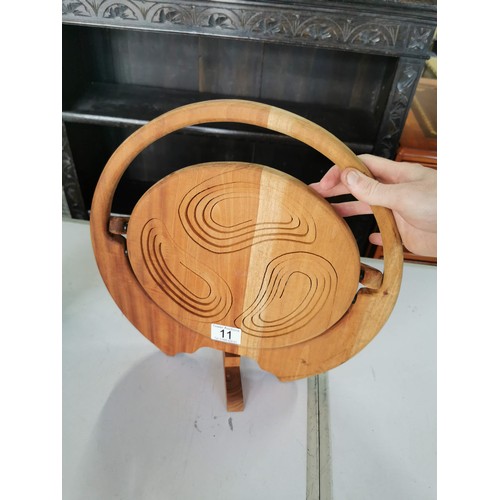 11 - Foldable wooden fair trade handled apple design serving tray along with a tall wooden conical vase b... 