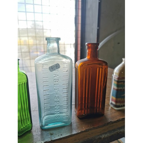 12 - Quantity small vintage bottles inc medicine bottles couple have stoppers along with glass small wate... 