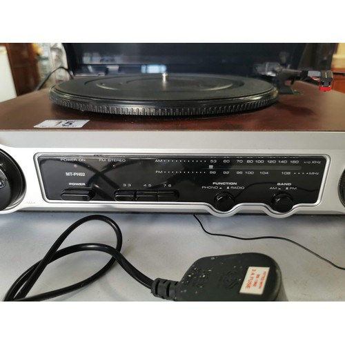 15 - Modern table top turn table and 2 band radio FM/AM,  complete with power cable, Model MT-PH02/D134.1... 