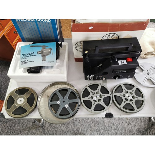 24 - Collection of vintage home cinema related items inc a boxed Nalcom Synchro sound 211-SL Super 8 XL s... 