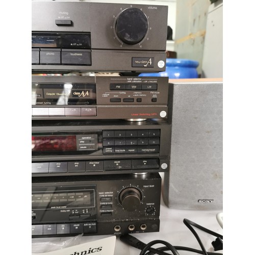 34 - Technics hifi system, inc amp, stereo tuner and CD player and stereo cassette deck complete with pow... 