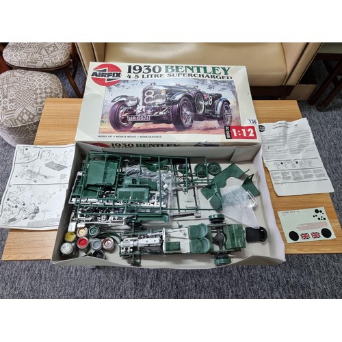 136 - A large boxed Airfix 1930 Bentley model kit 4.5l supercharged, part built and appears to be complete... 