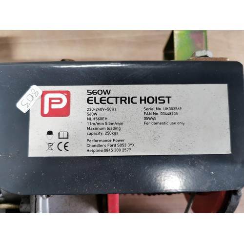 63 - Performance power 560w electric heavy duty hoist max 250kg with controller needs a plug, model no. N... 