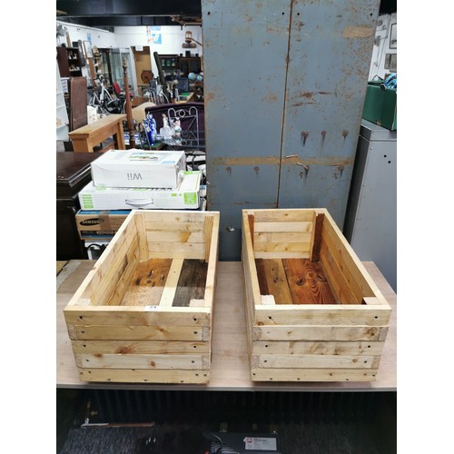 64 - Pair of locally made wooden planters made from recycled timber, treated with linseed oil for outside... 