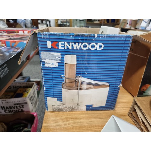 202 - A box containing a large quantity of vintage kitchen appliances. to include a Kenwood mixer, a Kenwo... 