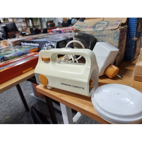 202 - A box containing a large quantity of vintage kitchen appliances. to include a Kenwood mixer, a Kenwo... 