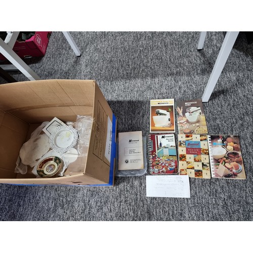 202 - A box containing a large quantity of vintage kitchen appliances. to include a Kenwood mixer, a Kenwo... 