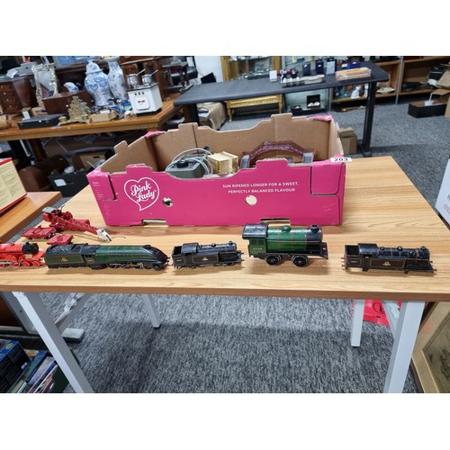 203 - A box full of various oo gauge model railway items to include 4 complete locomotives, including a Ho... 