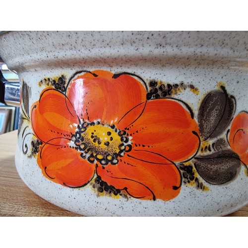 214 - 3x unused good quality pans with a hand painted design marked show pans by Sanko ware Japan