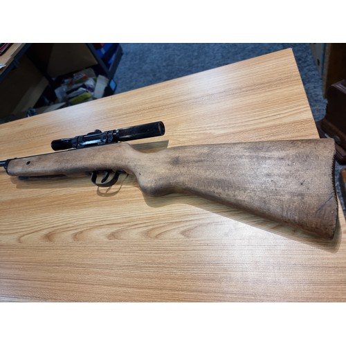 219 - A Milbro G25 .22 air rifle in good working condition fitted with a barnett 3x-7x20 scope .
Buyer mus... 