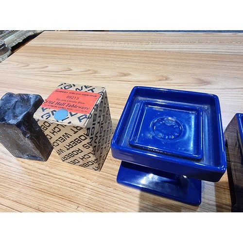 232 - 2x rare good quality blue enamel cast iron items by Robert Welch, to include a candle holder with an... 