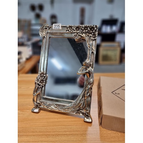 235 - A stunning large silver plated art Nouveau style table mirror featuring a lady to one side with a fl... 