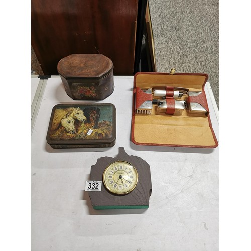 332 - Collection of collectables inc a Blandford slate clock, 2x vintage biscuit tins and a A.G.M gents gr... 