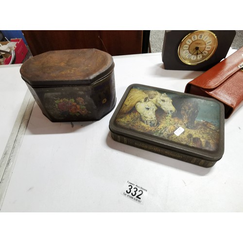 332 - Collection of collectables inc a Blandford slate clock, 2x vintage biscuit tins and a A.G.M gents gr... 