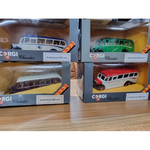 185 - 5x boxed as new Corgi classics Bedford type OB coaches, all different models.