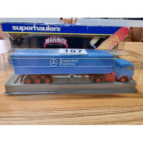 187 - A boxed Corgi Superhaulers Marmite lorry along with 3 as new diecast lorries.