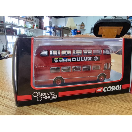 190 - A collection of 3x as new Corgi die-cast buses from the original omnibus range along with an EFE bus... 