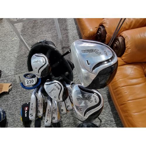 230 - A comprehensive full golf set to include a set of irons and 4 woods and a putter, all the Ram from t... 