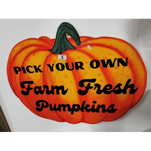 6 - 2x hand made wooden signs inc 'Pick your own farm fresh pumpkins' along with a kissing booth sign, l... 