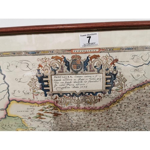 7 - Reproduction Saxton's map of Suffolk 1575 in good order framed and glazed height 45cm 58cm wide