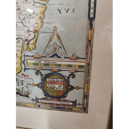 7 - Reproduction Saxton's map of Suffolk 1575 in good order framed and glazed height 45cm 58cm wide