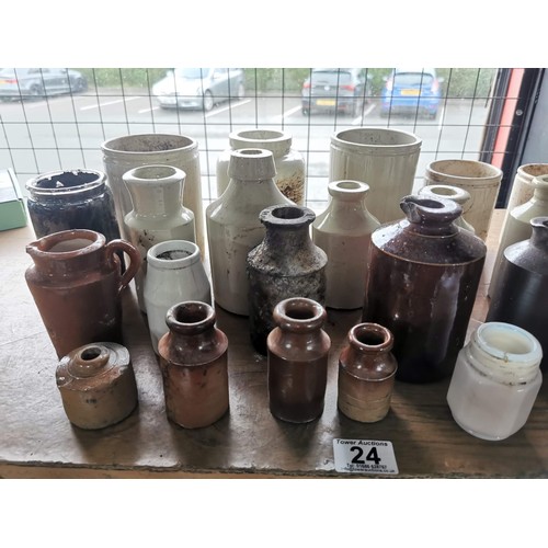 24 - Large quantity of 24x stoneware and earthen ware bottles and pots of various sizes 14x are cream 10x... 