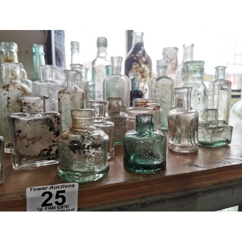 25 - Large quantity 46x of vintage and antique glass bottles some are branded Couchs Whooping Cough and A... 