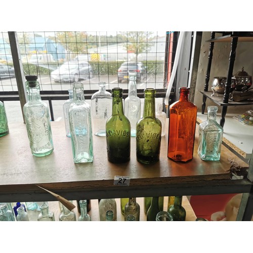 27 - Quantity of 11 vintage glass bottles of varying sizes and brands inc 2x Welshpool bottles, Cornbrook... 