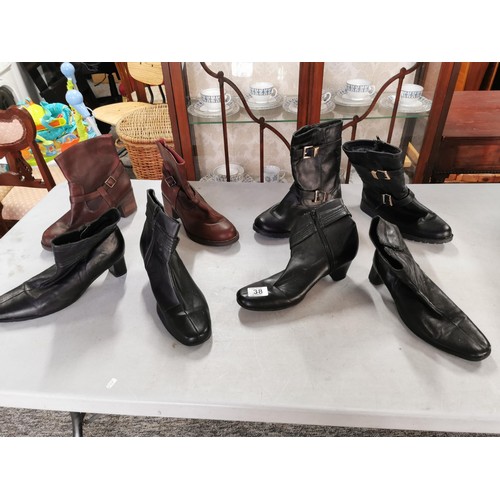 38 - 4 pairs of boots including a brand new pair of brown boots and 3 other hardly used pairs, sizes are ... 