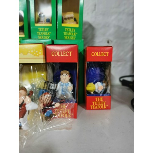 53 - Quantity of 20x The Tea Tetley tea folk boxed figurines and houses inc Gordon's potting shed, Sidney... 