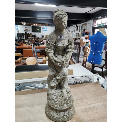 92 - Tall stoneware figure of Andromeda Grecian goddess holding a turtle dove in good overall condition 7... 