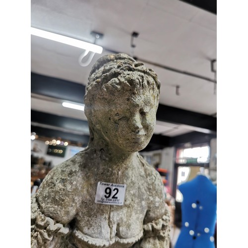 92 - Tall stoneware figure of Andromeda Grecian goddess holding a turtle dove in good overall condition 7... 