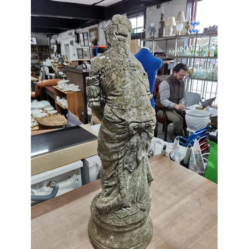 92 - Tall stoneware figure of Andromeda Grecian goddess holding a turtle dove in good overall condition 7... 