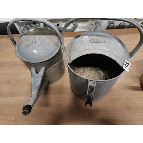 103 - 3x galvanized watering cans inc a floral watering can