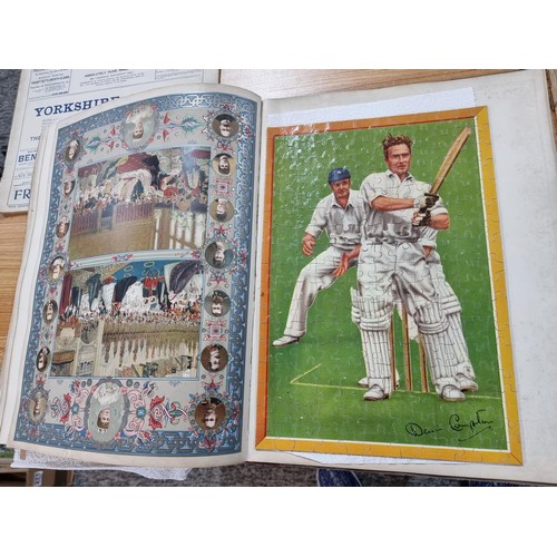 283 - 7x rare vintage 1950's autographed jigsaw puzzles of footballers and cricketers from the Berwick ser... 