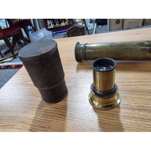 284 - An antique four drawer telescope with a cased replacement eye piece, length of telescope fully exten... 