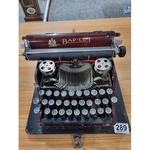 289 - A vintage 1925 bar/let mode 2 portable typewriter by John Jardine, in good vintage condition with bl... 