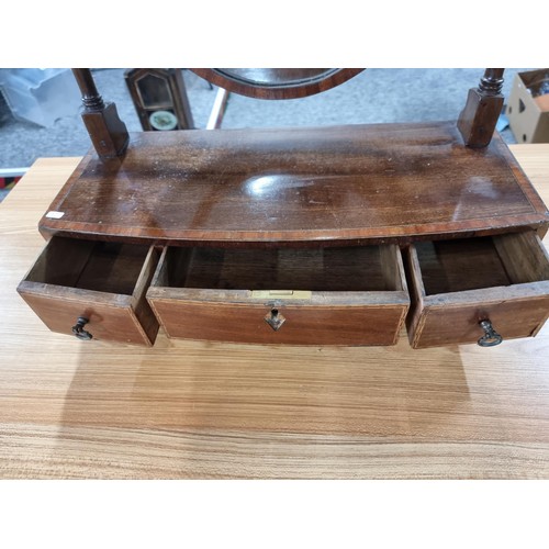 290 - A good antique Victorian dressing table mirror in Mahogany with 3 inlaid drawers to the base in good... 