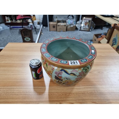 291 - A good antique Japanese Satsuma large fishbowl planter vase with a hand painted enamel paint design ... 