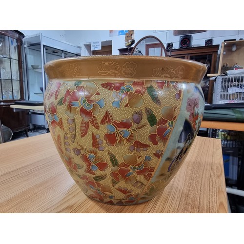 291 - A good antique Japanese Satsuma large fishbowl planter vase with a hand painted enamel paint design ... 