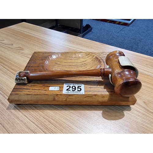 295 - A good quality vintage ornate gavel and block of good construction to include a solid oak block with... 