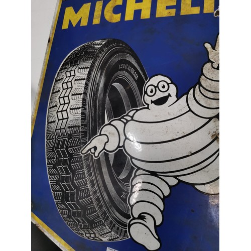 145 - Vintage Michelin tyres enamel sign showing ware to the edges measures 76cm high by 62.5cm wide