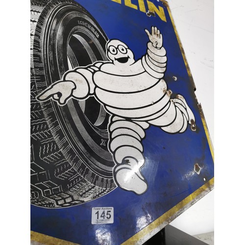 145 - Vintage Michelin tyres enamel sign showing ware to the edges measures 76cm high by 62.5cm wide