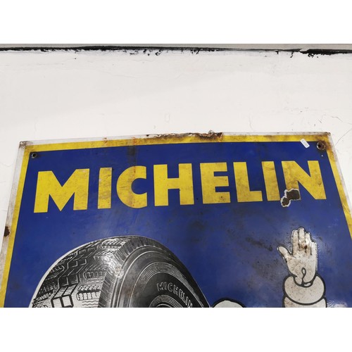 145 - Vintage Michelin tyres enamel sign showing ware to the edges measures 76cm high by 62.5cm wide