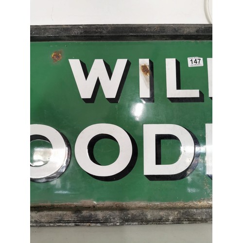 147 - Large vintage enamel Wills Woodbines sign in overall good condition showing little ware, most of fra... 