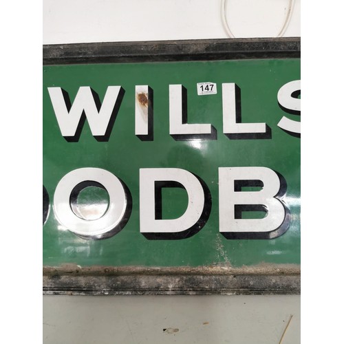 147 - Large vintage enamel Wills Woodbines sign in overall good condition showing little ware, most of fra... 