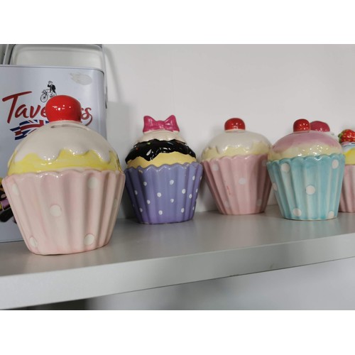 170 - Collection of 12x money boxes, 11x are ceramic formed cupcake money boxes all in good order