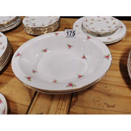 175 - Quantity of rosebud pattern dinner sets and tea sets, inc cups saucers cake plate, teapot, milk jug,... 