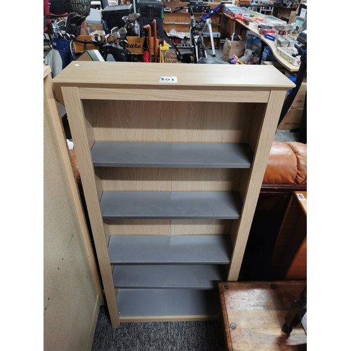 501 - Modern pine book case with 4 metal adjustable shelves 124cm high, 61cm long, 19cm deep