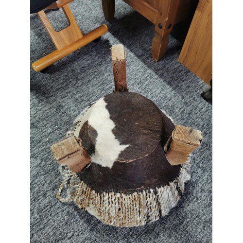 502 - African goat skin Taarab music drum standing on 3 wooden legs wrapped in got skin  height 45cm diame... 